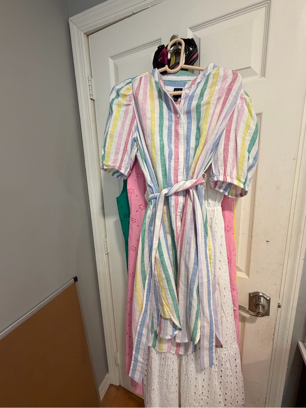 Gap linen blend 👗 Pastel Multicolor Striped Belted Shirt Dress
